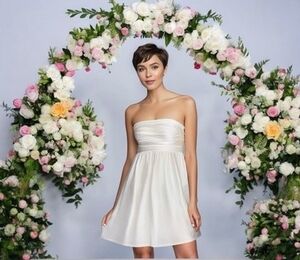 Women’s Dress J. CREW White Linen Strapless Prom Dress Fit & Flare Knee Dress S